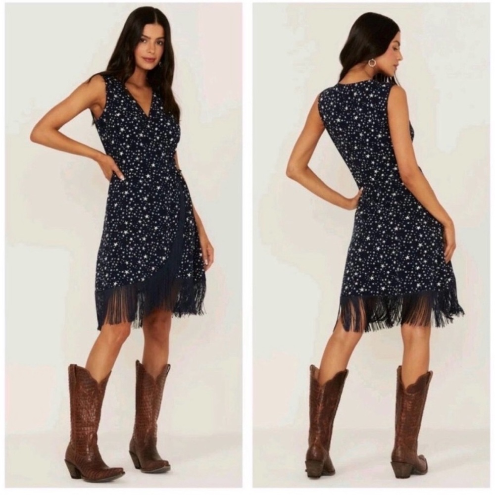 Idyllwind wrap dress fringe pockets Navy Star